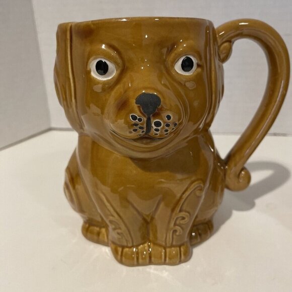 Boston Warehouse Dog Figural Coffee Mug Cup Stoneware 16 oz Brown Set of 2 NEW - Picture 2 of 11